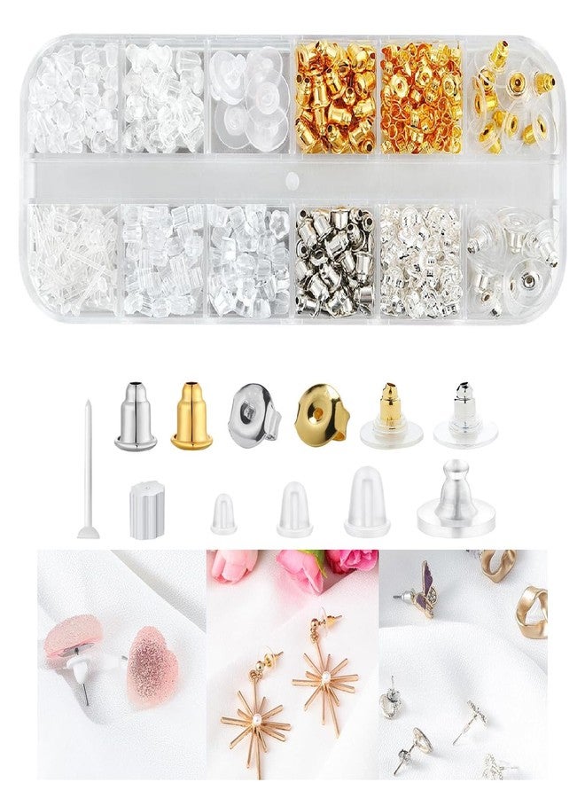 Gozaqe Earring Backs for Ear Studs,600Pcs 12 Styles Clear Earrings Metal Rubber Silicone Earring Backs,Universal Fit for Most Ear Piercings(with Storage Box) - Image 1